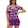 thumbnail image 1 of Gradient Purple Leopard Print Womens Summer V Neck Zipper Top Short Sleeve T Shirt Off Shoulder Top Casual Classy Loose Shirts, 1 of 7