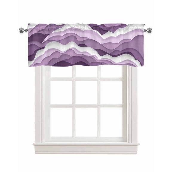 Gradient Purple Linen Curtain Valance for Bedroom/Bathroom/Kitchen/Office/Living/Dining Room Windows,Modern Geometric Ocean Waves Stripes Rod Pocket Topper Drapes Decorative Cafe Drapery Panel 54x18
