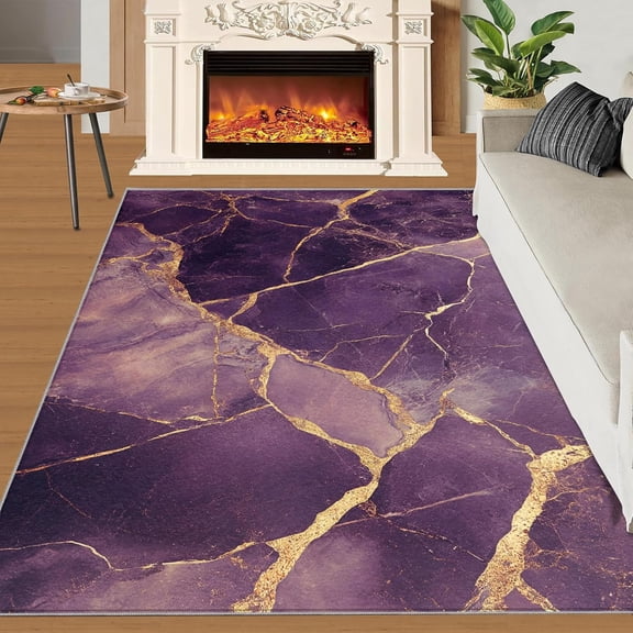 Gradient Purple Rug, Purple Marble Rugs,Abstract Marble Crack Washable Rugs for Living Room Bedroom, Modern Light Luxury Area Rug, Nordic Home Decor-5' x 8'