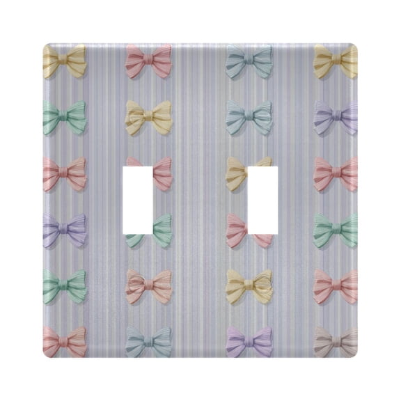 Gradient Purple Stripes Colorful Cute Bows Light Switch Cover Electrical Outlet Cover Replaceable Wall Plates 2-Gang