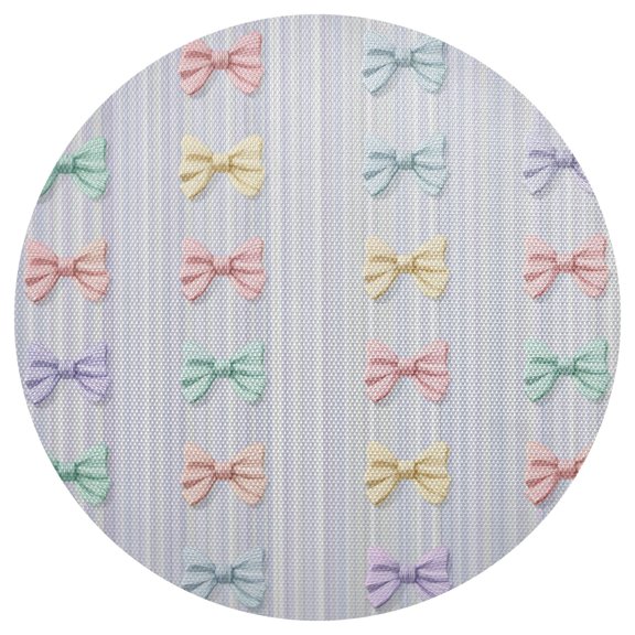 Gradient Purple Stripes Colorful Cute Bows PVC Round Grid Placemat Table Mat 1 Pc 15.4" x 15.4"