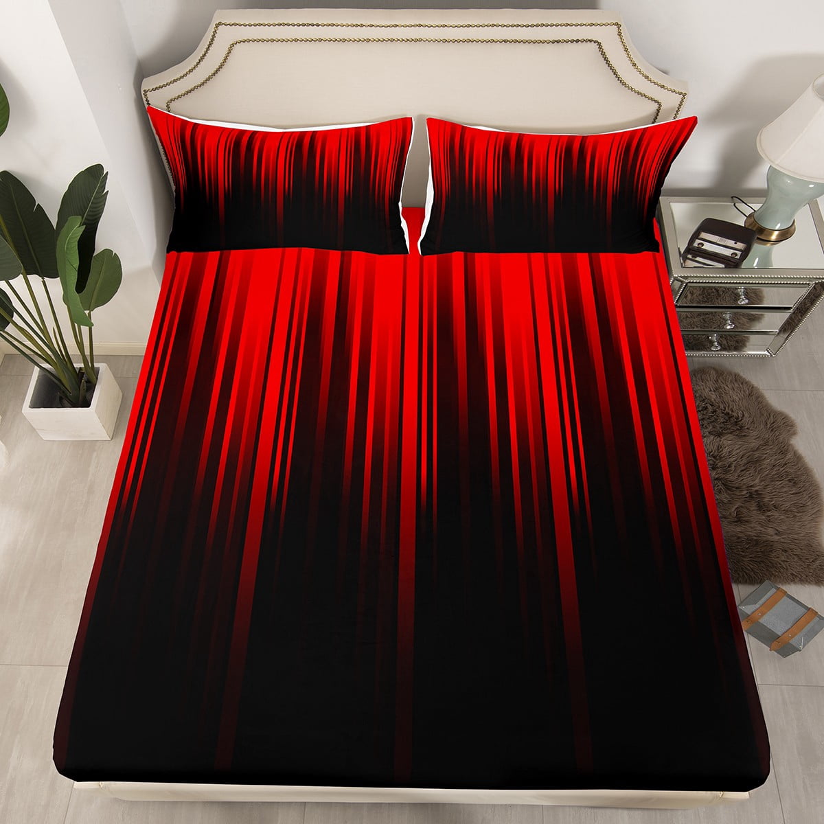 Gradient Queen Fitted Sheet Black Red Abstract Ombre Bedding Set Adult ...