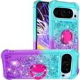 thumbnail image 1 of Gradient Quicksand Case for Google Pixel 9 Pro/Pixel 9 2024 with Ring Kickstand, Bling Sparkle Colorful Liquid Glitter Cover Case for Google Pixel 9 Pro. JB-Green Purple, 1 of 14