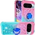 thumbnail image 1 of Gradient Quicksand Case for Google Pixel 9 Pro/Pixel 9 2024 with Ring Kickstand, Bling Sparkle Colorful Liquid Glitter Cover Case for Google Pixel 9 Pro. JB-Pink Green, 1 of 14