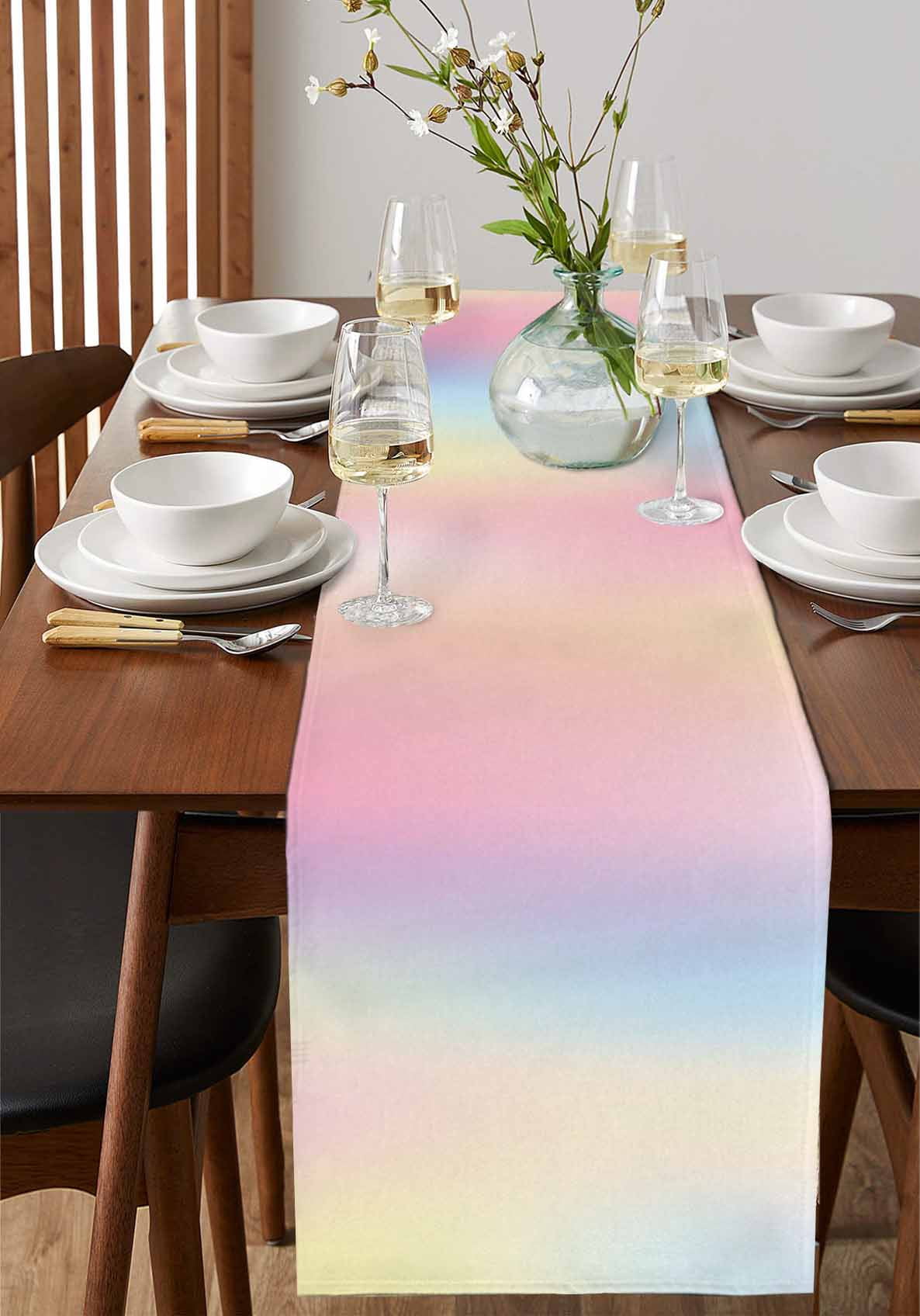 Gradient Rainbow Colored Table Runner 13x72in Non-Slip Cotton Linen ...