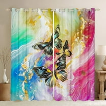 Gradient Rainbow Marble 30%-50% Blackout Curtains Black Butterfly Curtains & Drapes 2 Panels 38"Wx45"L,Gold Marbling Curtains Abstract Ombre Art Window Curtains