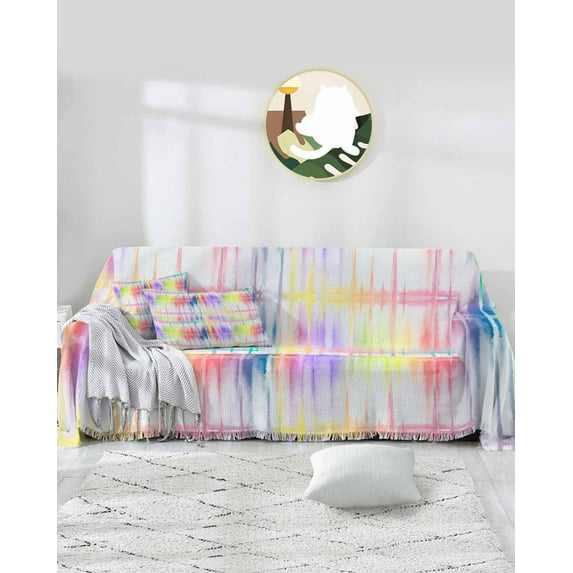 Gradient Rainbow Sofa Couch Covers for 3 Cushion Couch,Washable L Shape Sectional Sofa Covers for Loverseat/Pet/Kid,Abstract Contemporary Colorful Art Slipcover Throw Blanket Futon Cover 71x134