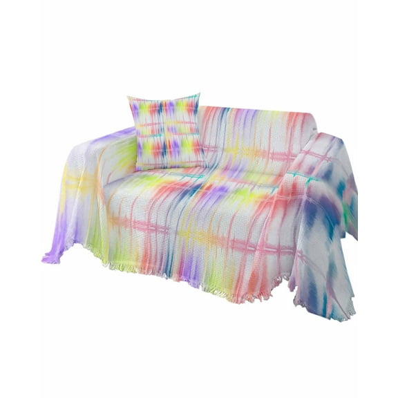 Gradient Rainbow Sofa Couch Covers for Dog,Washable Sectional Couch Slipcovers for Loveseat with Tassels,Abstract Contemporary Colorful Art Non Slip Sofa Throw Cover Blanket Large 71''x102''