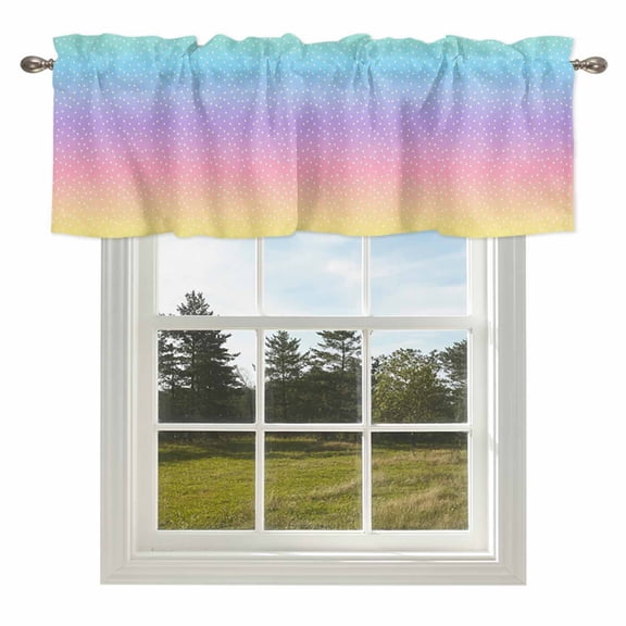 Gradient Rainbow Stripes Valances for Windows Vintage Polka Dots Seamless Rod Pocket Curtain Valance Window Treatment Short Curtains for Kitchen Living Room,42x12in