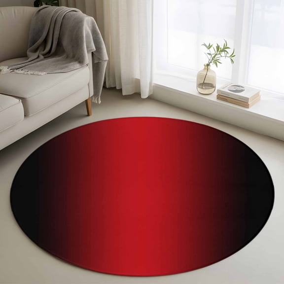 Gradient Red Black 3FT Round Area Rugs Modern Abstract Minimalist Red Ocean Beach Soft Small Round Rug Non-Slip, Ultra-Thin Indoor Circle Carpet for Bedroom Entryway Kitchen Bathroom