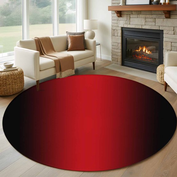 Gradient Red Black 8FT Round Area Rugs for Living Room Modern Abstract Minimalist Red Ocean Beach Ultra-Thin Non-Slip Round Rugs Machine Washable Low Pile Circle Carpet for Bedroom Kitchen Nursery
