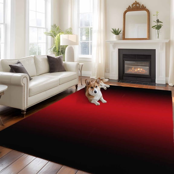 Gradient Red Black Washable Area Rug 6x9 Modern Abstract Minimalist Red Ocean Beach Low-Profile Large Area Rugs with Non Slip Backing Indoor Floor Carpet for Entrance Living Room Bedroom Home Office