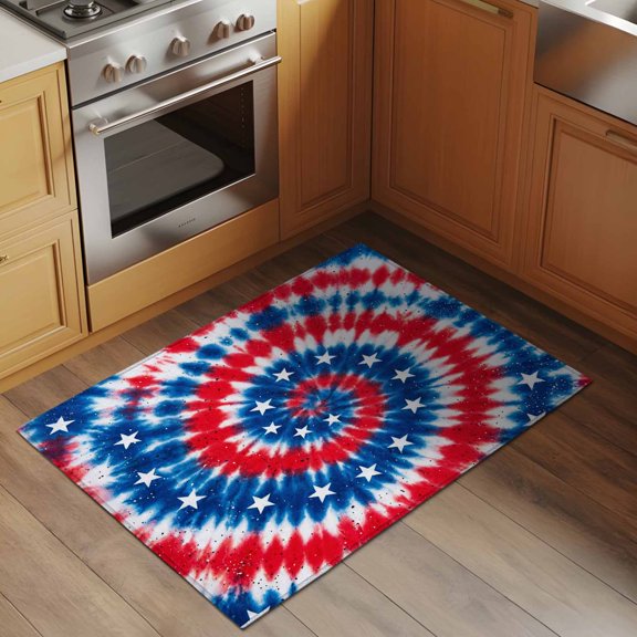 Gradient Red Blue 2x3 Rug for Entryway Front Door Kitchen Sink Area, Stars U.S. Flag Abstract Tie-dye Sequins Low Pile Washable Non Slip Rectangle Area Rug
