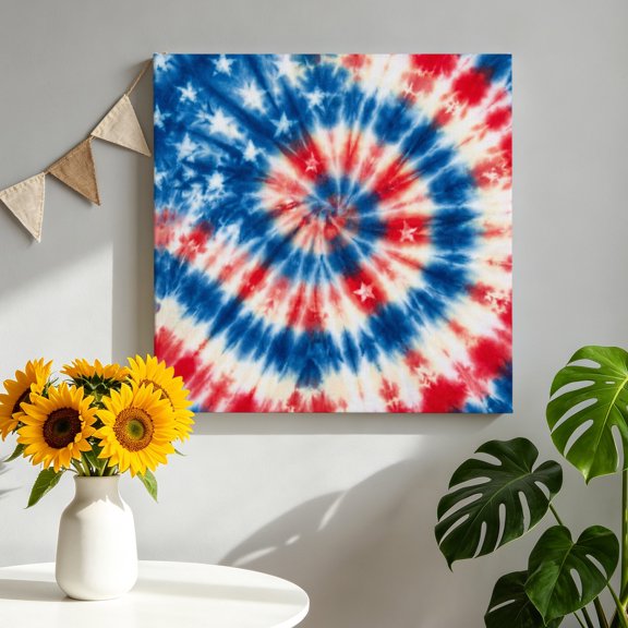 Gradient Red Blue Canvas Wall Art, Stars U.S. Flag Abstract Tie-dye Framed Canvas Wall Decor Picture Print Artwork Decorations for Living Room Office Ready to Hang 12" x 12"