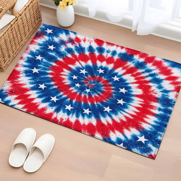 Gradient Red Blue Washable Area Rug 2 x 3 ft Stars U.S. Flag Abstract Tie-dye Sequins, Soft Non Slip Rugs Stain Repellent Indoor Felt Carpet for Living Dining Room Bedroom Home Office