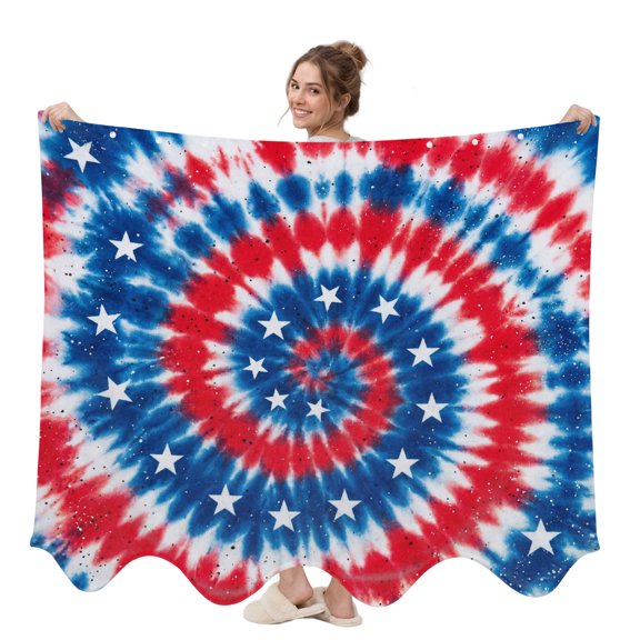 Gradient Red Blue Wearable Blanket, Stars U.S. Flag Abstract Tie-dye Sequins Plush Thick Cozy Flannel Oversized Adult Throw Body Wearable Blankets with Pocket Gifts for Women Men 58x64in