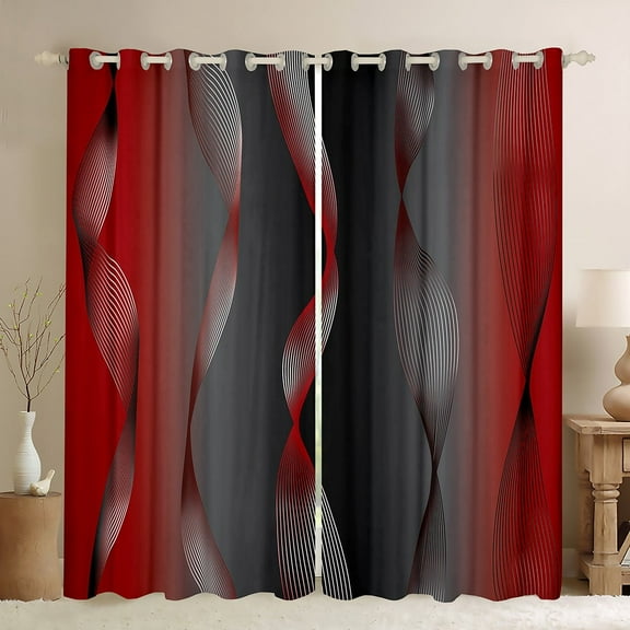 Gradient Red and Grey Black Blackout Curtains Ombre Curtains & Drapes,Spiral Silver Print Wave Striped Pattern 2 Panels 52"Wx84"L Curtains,Abstract Art Room Decor Aesthetic