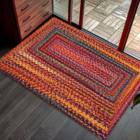 Gradient Red Orange Woven Entryway Rug, Front Porch Living Room Christmas Thanksgiving Home Accent Decor, Thanksgiving Christmas Gift