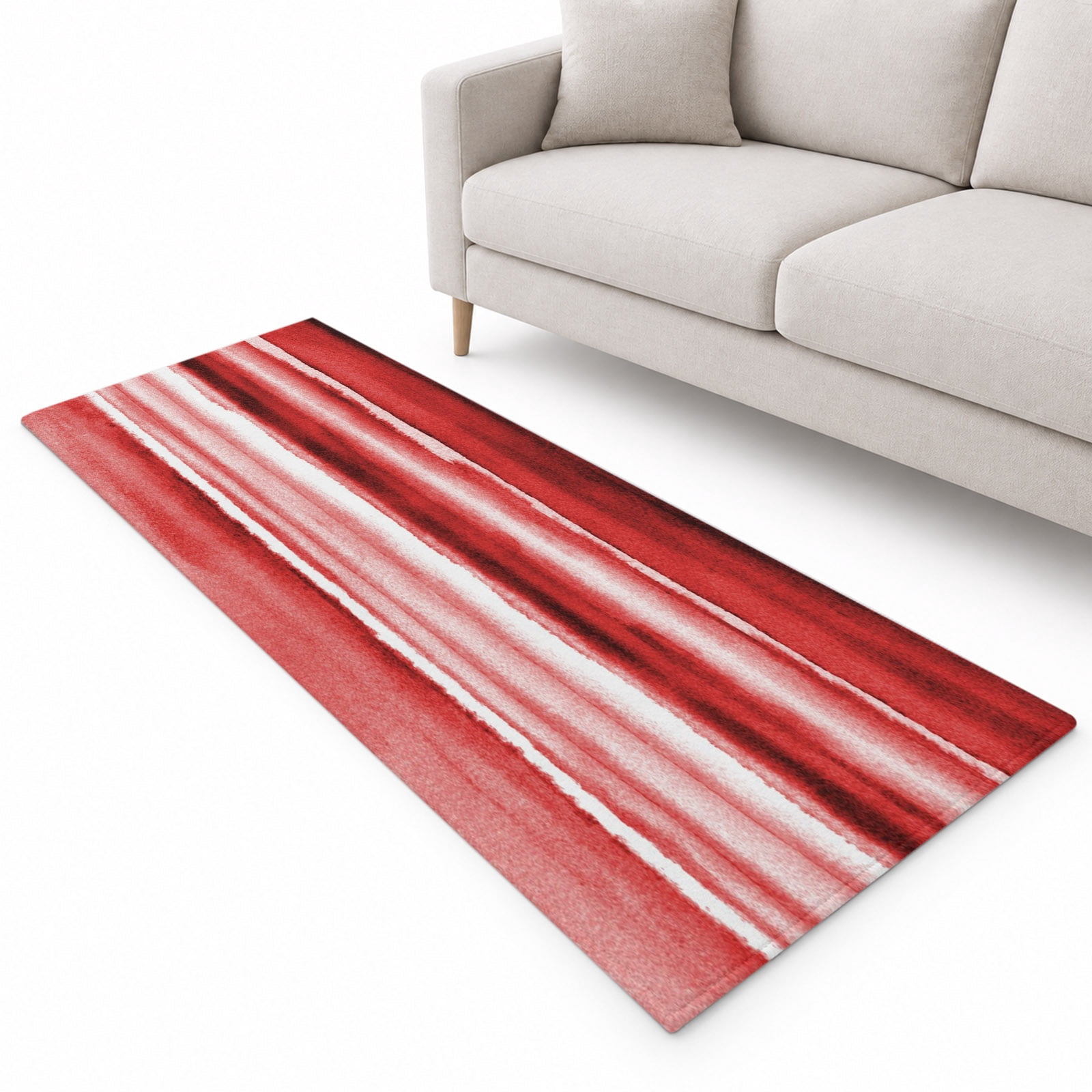 Gradient Red Runner Rug 2.6'x8', Watercolor Abstract Gradient Red Water ...