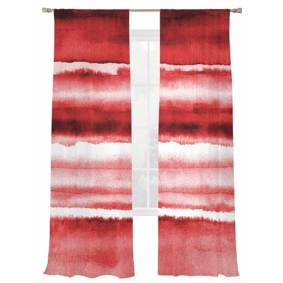 Gradient Red Sheer Curtains 2 Panels Set Watercolor Abstract Gradient Red Water Ripples Sheer Window Curtains Light Filtering Rod Pocket Voile Drapes for Bedroom Living Room 52"X96"