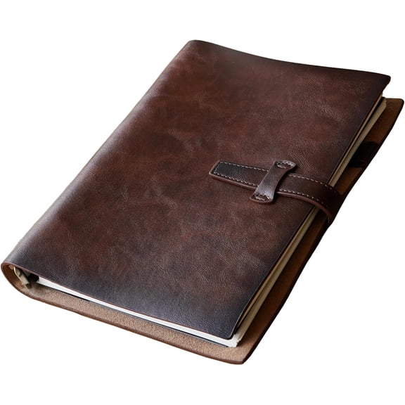 Gradient Refillable A5 Leather Binder Notebook,Reusable Leather Journal with Pocket,Vintage Organizer with 6-Ring Metal Binder, 160 Pages Lined Paper,for Writers Business Work Study College and Dail