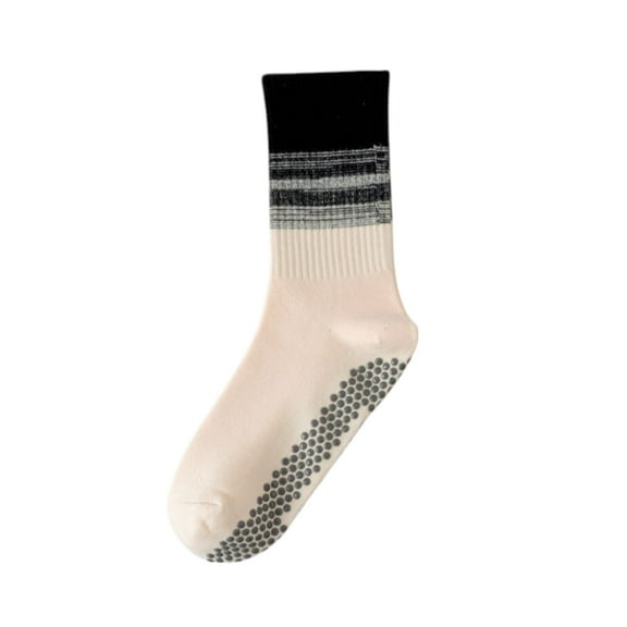 Gradient Ribbed Crew Socks with Non-Slip Grip Bottom for Indoor or Studio Everyday Use - Black And White