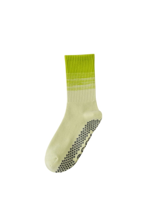 Gradient Ribbed Crew Socks with Non-Slip Grip Bottom for Indoor or Studio Everyday Use - Green