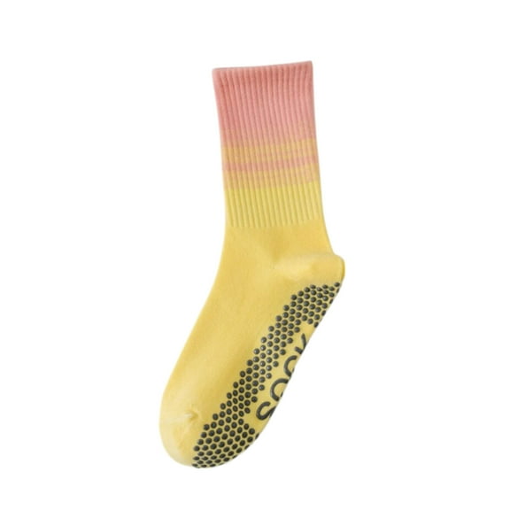 Gradient Ribbed Crew Socks with Non-Slip Grip Bottom for Indoor or Studio Everyday Use - Pink Yellow