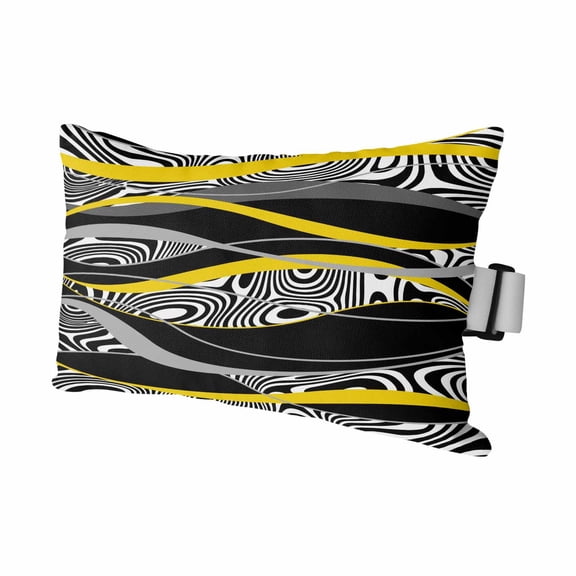 Gradient Ripples Yellow Black Stereo Abstract Line Outdoor Pillow for Chaise Lounge Chair,Psychedelic Texture Waterproof Headrest Lumbar Pillows with Insert&Elastic Strap for Patio Pool Garden,1 Pack