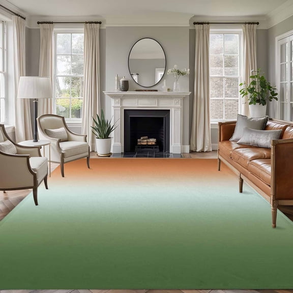 Gradient Sage Green 5x7 Rug for Living Room Sofa and Coffee Table Layout, Modern Minimalist Orange Green Ocean Beach Washable Non Slip Rectangle Area Rug