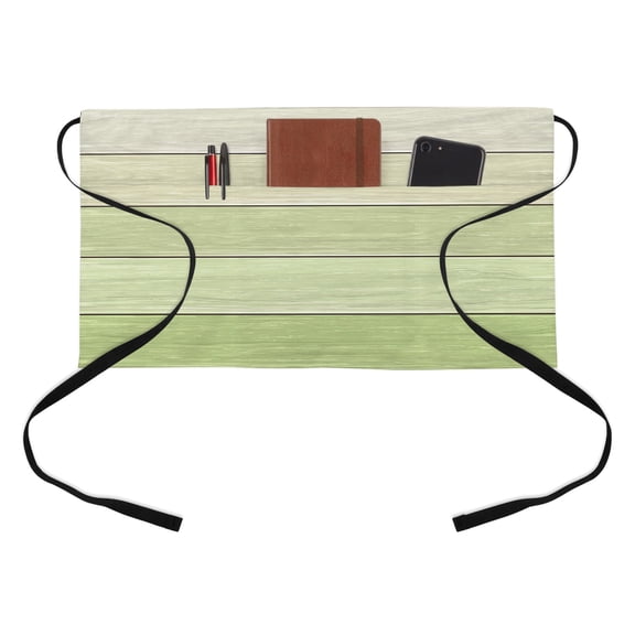 Gradient Sage Green Half Waist Apron Wood Grain Abstract Striped Vintage Simple Short Waiter Aprons with 3 Pockets for Women Men Kitchen Restaurant Cooking