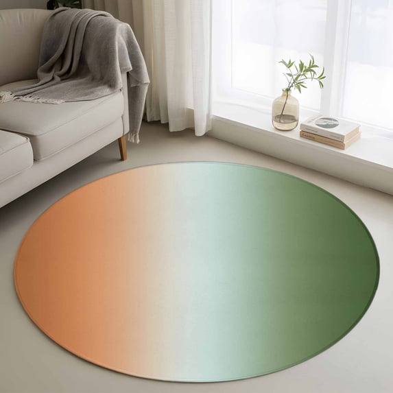 Gradient Sage Green Round Living Room Rugs 3.3 ft, Modern Minimalist Orange Green Ocean Beach Washable Area Rug with Non-Slip Sturdy Edge Binding Round Front Door Mat Floor Carpet for Entryway