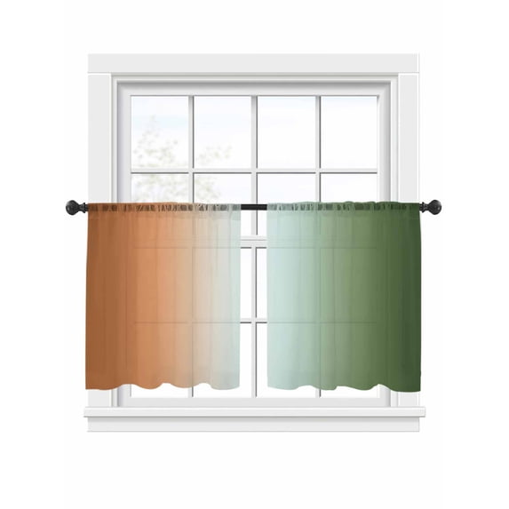 Gradient Sage Green Sheer Curtains 2 Panels Set Modern Minimalist Orange Green Ocean Beach Sheer Window Curtains Light Filtering Rod Pocket Voile Drapes for Bedroom Living Room 52"x45"