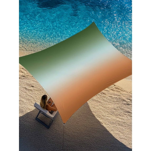 Gradient Sage Green Sun Shade Sail 12' x 16', Modern Minimalist Green Orange Ocean Beach Rectangle Outdoor Sunshade Canopy, Waterproof UV Block Patio Covers for Garden Yard Beach