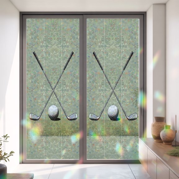 Gradient Sage Green Window Privacy Film,Decorative Windows Static Cling Cartoon Golf Ball Club Heat Control Removable Glass Sticker for Home Bathroom Bedroom Window Door,35x79in