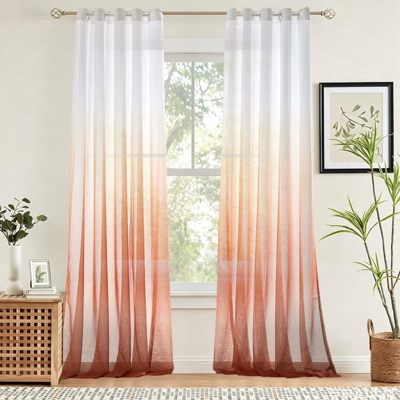 Gradient Semi-Sheer Curtain, Polyester Light Filtering Sun Block Sheer Curtain for Living Room Balcony Home Decor,Red