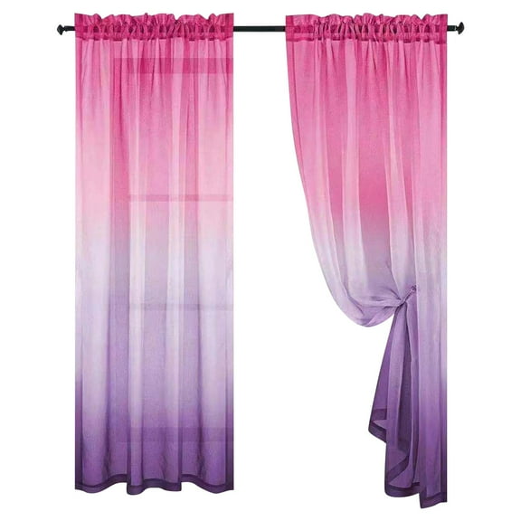 Gradient Sheer Curtain Panels for Living Room & Bedroom, Ombre Pink and Purple Drapes, 2-Pack, 84-Inch Length
