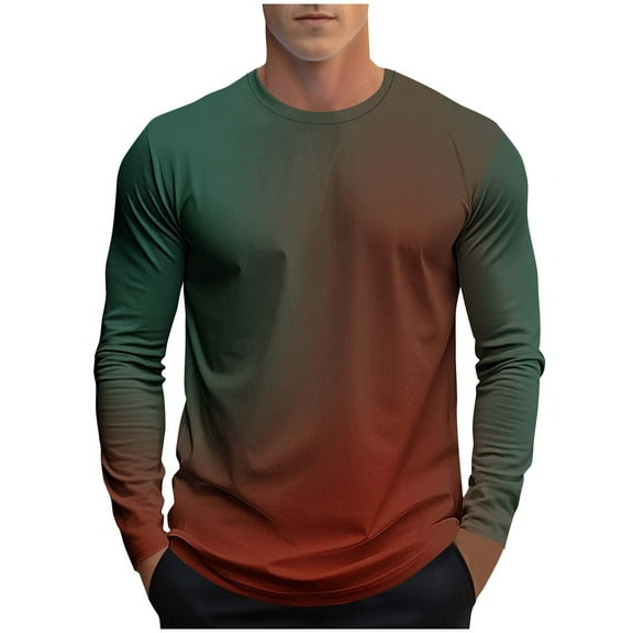 Gradient Shirts for Men Heavyweight Long Sleeve Crewneck Casual T Shirt Slim Fit Pullover Tops Blouse Big & Tall