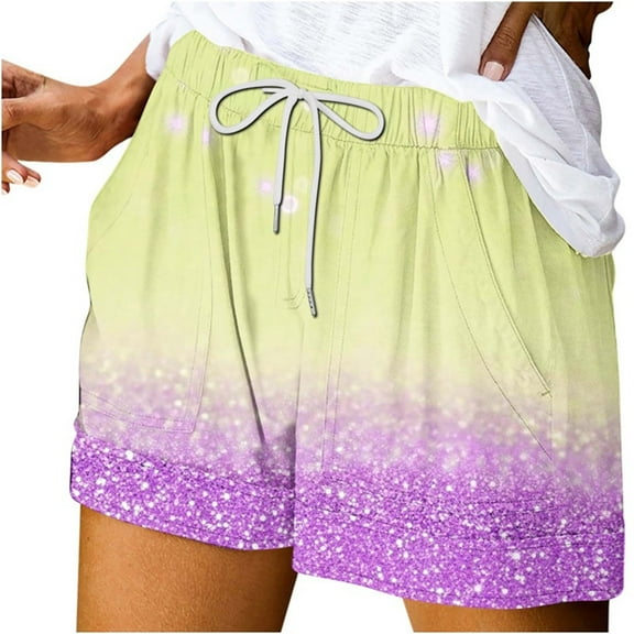 Gradient Shorts Womens Loose Fit Drawstrings Short Pant Mid Elastic Waisted Shorts with Pockets Summer Trendy Casual Shorts Beach Vacation Shorts