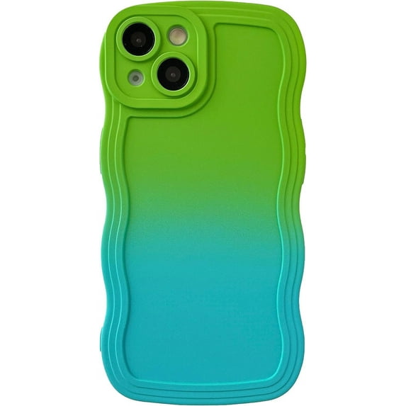 Gradient Solid Color Curly Wave Frame Soft Compatible with iPhone Case (Green Blue,iPhone 12 Pro Max)
