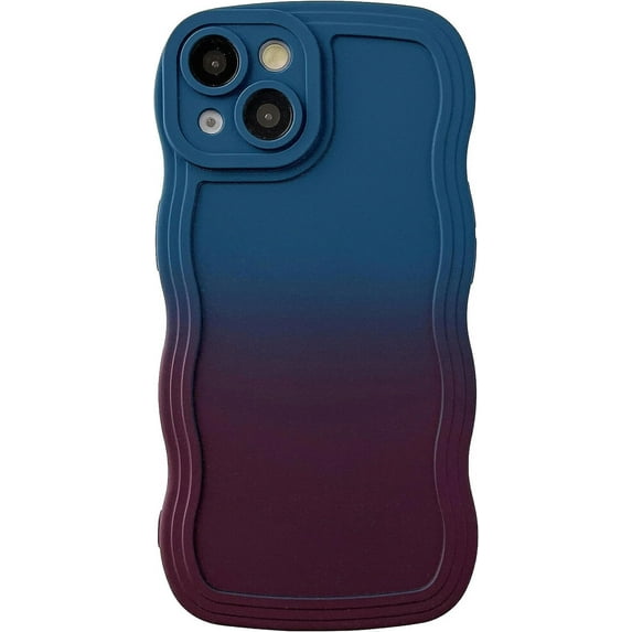 Gradient Solid Color Curly Wave Frame Soft Compatible with iPhone Case (Navy Blue,iPhone 15 Pro)