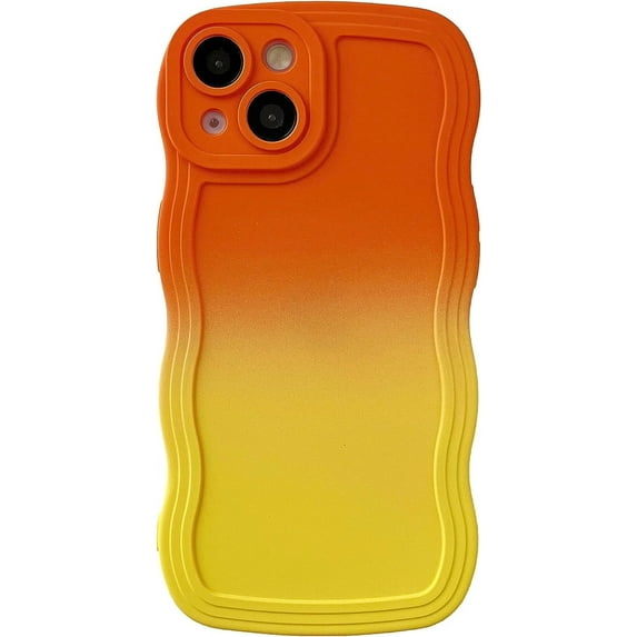 Gradient Solid Color Curly Wave Frame Soft Compatible with iPhone Case (Orange,iPhone 14 Pro Max)