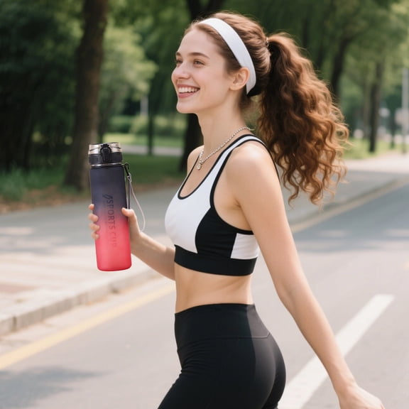 Gradient Sports Water Bottle With Strap, Leakproof One-Button Flip Lid, Large Capacity Plastic Cup for Gym and Travel