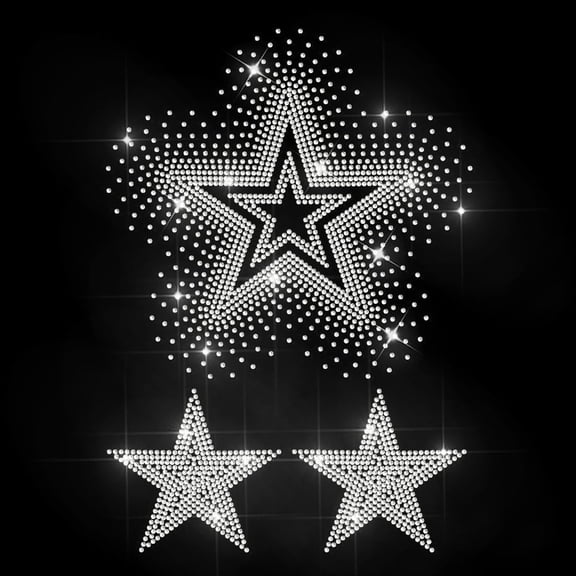 Gradient Stars Rhinestone Iron on Decal Pentagram Hotfix Transfer Sticker Glowing Star Heat Transfer Patch Bling Clothing Repair Applique for DIY Making