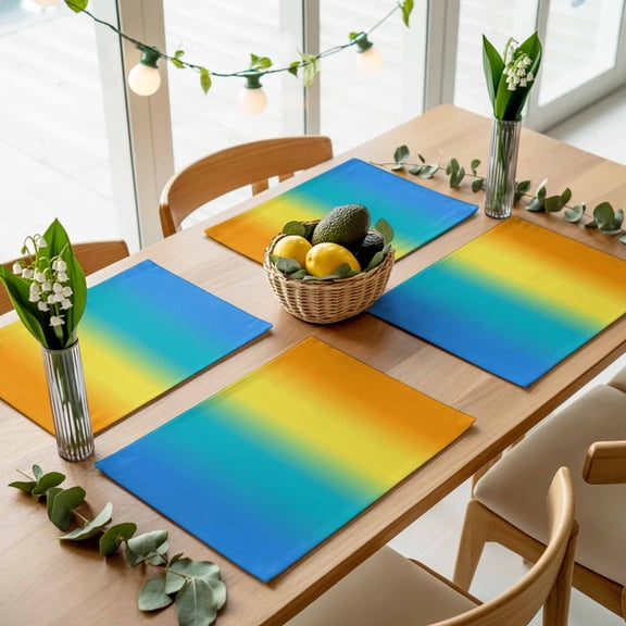 Gradient Striped Rainbow Placemats Set of 4,Wipeable Washable Table Mats for Dining Tables, Modern Minimalist Art Place Mats for Kitchen Event Party Tabletop Decor
