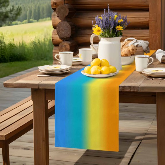Gradient Striped Rainbow Table Runner 70 Inch Long Modern Minimalist Art Table Runners Linen Burlap Tablerunner for Kitchen Dining Room Holiday Party