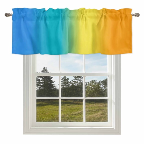 Gradient Striped Rainbow Valances for Windows Modern Minimalist Art Rod Pocket Curtain Valance Window Treatment Short Curtains for Kitchen Living Room,42x12in