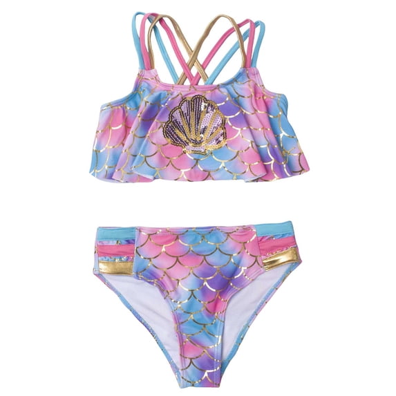 Gradient Summer Bikini Swimsuit Set For Girls Featuring Ll Sequins And Print Design