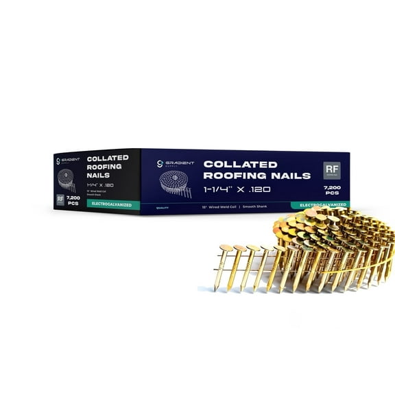 Gradient Supply 1-1/4 in. x 0.120-Gauge 15° Coil Roofing Nails, Electrogalvanized Smooth Shank, Wire Collated (Box of 7,200)