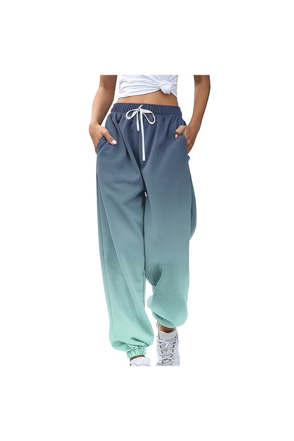 Gradient Sweatpants for Womens High Waisted Baggy Bottom Jogger Casual Tie Dye Lounge Pants